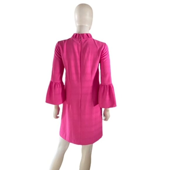 J. Crew Pink Ruffle-Neck Shift Dress in 365 Crepe 00 - Picture 3 of 4
